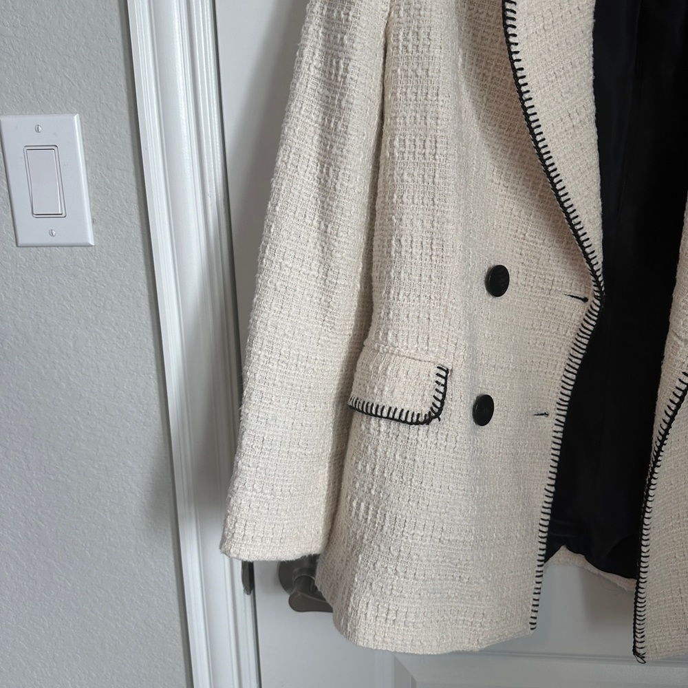 Zara white cream black tweed blazer size Small - Picture 10 of 11